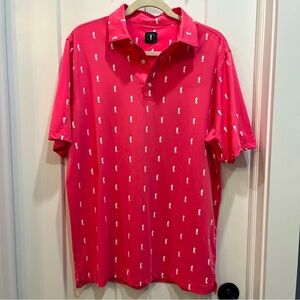 U Suck At Golf USAG Polo Shirt Men Medium Pink Salmon All Over Print Golfer Beer